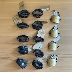 Creative Co-Op Leather & Hammered Brass Napkin Ring Holders 14pc Lot India NEW